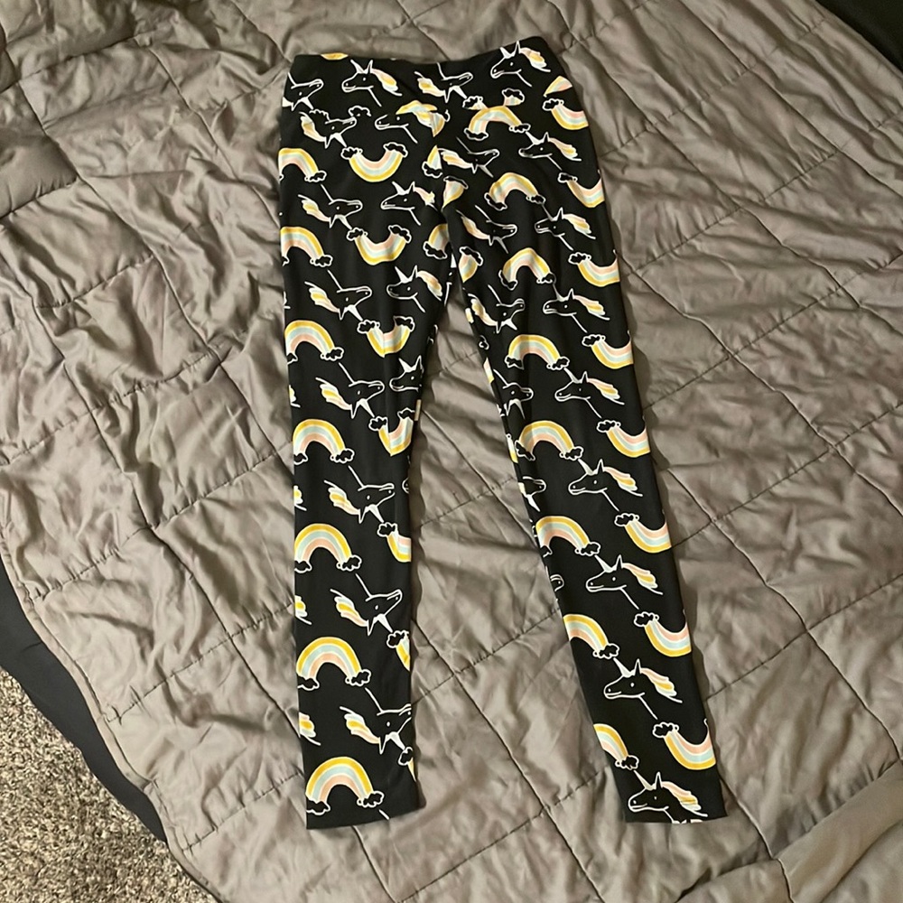Women’s One-Size Black LuLaRoe Leggings with Rainbows and Unicorns